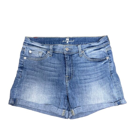 7 For All Mankind Roll Up Short Size 28 Crescent Valley Light Wash Mid Rise - Picture 2 of 9